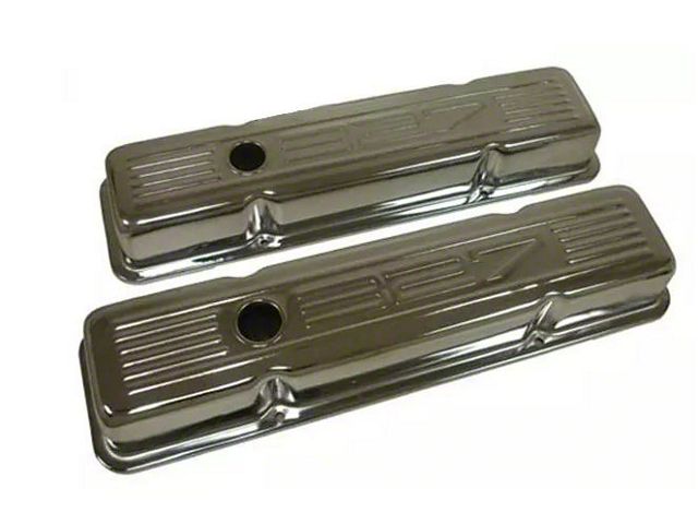 Chevy Small Block Chrome Valve Covers With 327 Logo, Short,1958-1986