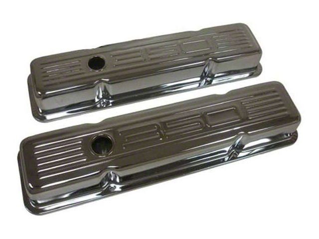 Chevy Small Block Chrome Valve Covers With 350 Logo, Short,1958-1986