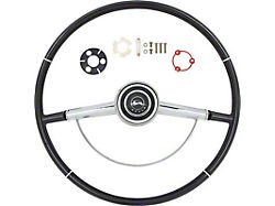 Steering Wheel with Chrome Horn Ring, Horn Cap, Mounting Kit; Black (1964 Impala)