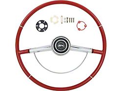 Steering Wheel with Chrome Horn Ring, Horn Cap, Mounting Kit; Red (1964 Impala)