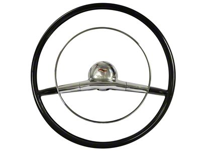 OE Series 16-Inch Steering Wheel; Gloss Black with Chrome Ring (1957 150, 210, Bel Air, Nomad)