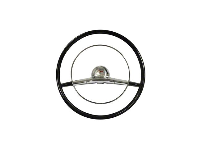 OE Series 16-Inch Steering Wheel; Gloss Black with Chrome Ring (1957 150, 210, Bel Air, Nomad)
