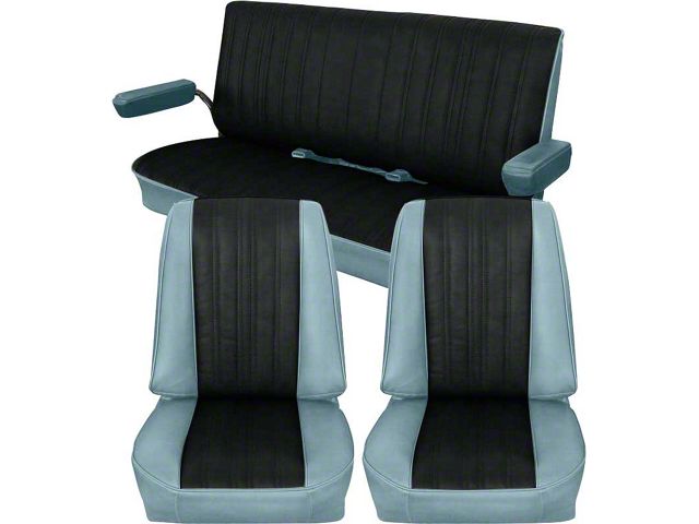 Chevy Suburban Seat Cover Set, Complete, Silverado Model, Leather, With Vinyl Sides And Back, 1981-1991