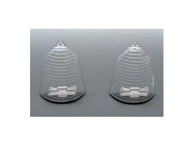 Chevy Taillight Lenses, Clear, With Chrome Bowtie, 1955