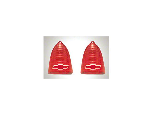 Chevy Taillight Lenses, Red, With Chrome Bowtie Logo, 1955