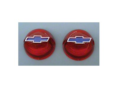 Chevy Taillight Lenses, With Chrome Bowtie Blue Center, 1956