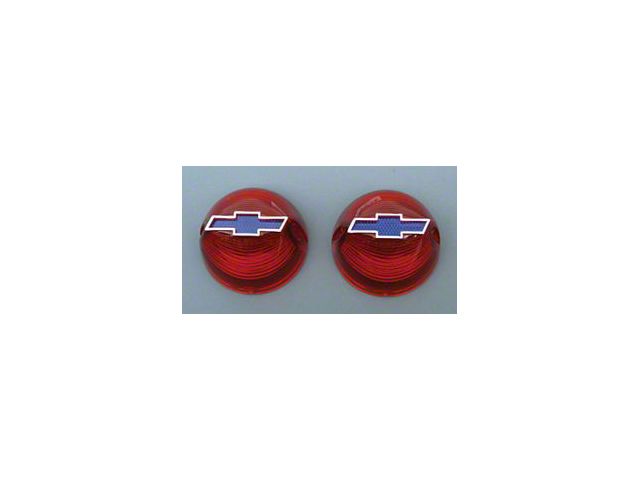 Chevy Taillight Lenses, With Chrome Bowtie Blue Center, 1956