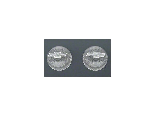 Chevy Taillight Lenses, With Chrome Bowtie, Clear, 1956