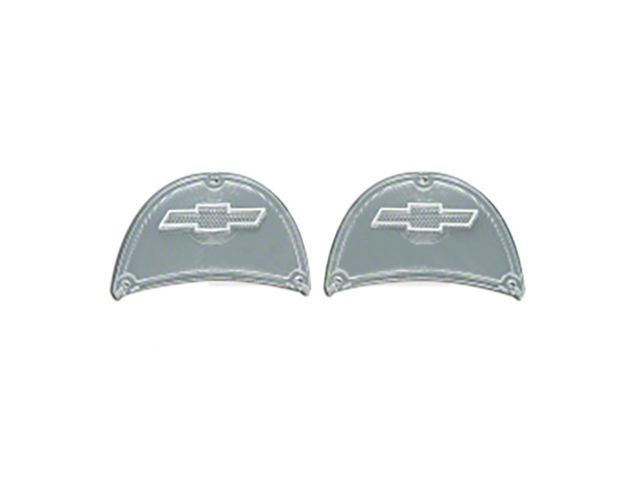 Chevy Taillight Lenses, With Chrome Outline Bowtie Insert, Clear, 1957