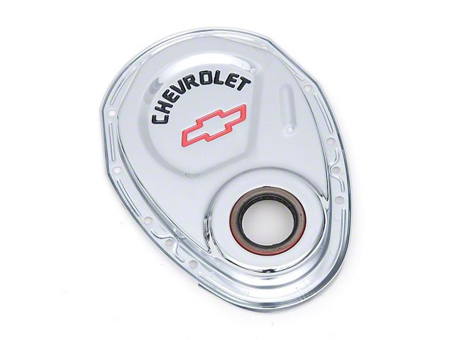 Chevy Timing Chain Cover, Small Block, Chrome, With Chevrolet Script & Bowtie Logo, 1955-1957