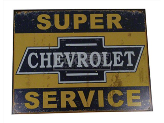 Chevy Tin Sign, Super Chevrolet Service, Weathered