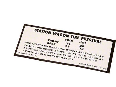 Chevy Tire Pressure Decal, Station Wagon, 1950-1954