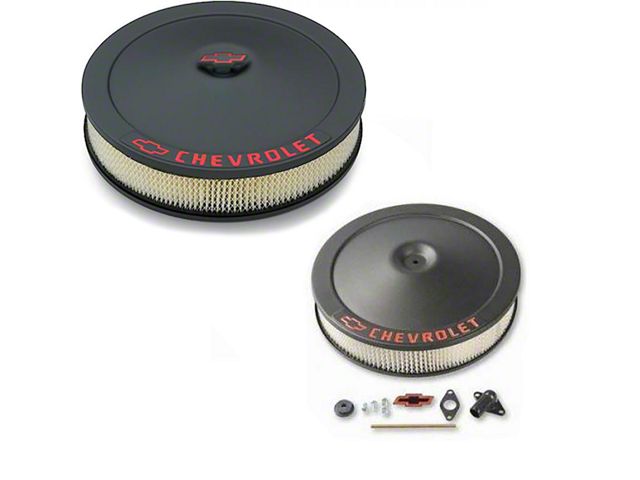 Chevy Truck Air Cleaner Assembly, Open Element, 14Crinkle Black Finish With Chevrolet Script and Bowtie Logo,1955-1992