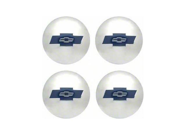 Chevy Truck Hub Cap Set, Polished Stainless Steel, With Blue Painted Details, 1954-1955