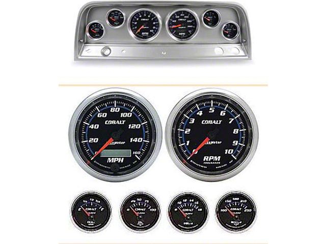 Chevy Truck Instrument Cluster, Brushed Aluminum, With Cobalt Autometer Gauges, 1964-1966