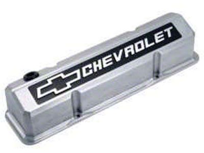 Chevy Truck Valve Covers, Small Block, Polished Aluminum, With Raised Chevrolet Script & Bowtie Logo, 1958-1972