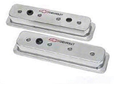 Chevy Truck Valve Covers, Small Block, With Baffle, Center Bolt Heads, Polished Aluminum, With Chevrolet Script & Bowtie Logo, 1987-1996