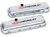 Chevy Valve Covers, Big Block, With Baffle, Short Design, Chrome, With Chevrolet Script & Bowtie Logo, 1955-1957