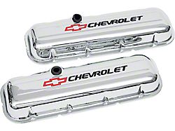 Chevy Valve Covers, Big Block, With Baffle, Short Design, Chrome, With Chevrolet Script & Bowtie Logo, 1955-1957