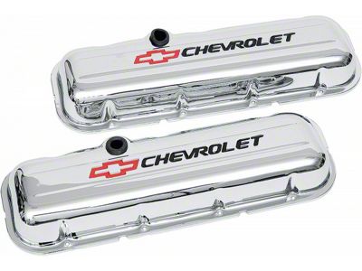 Chevy Valve Covers, Big Block, With Baffle, Short Design, Chrome, With Chevrolet Script & Bowtie Logo