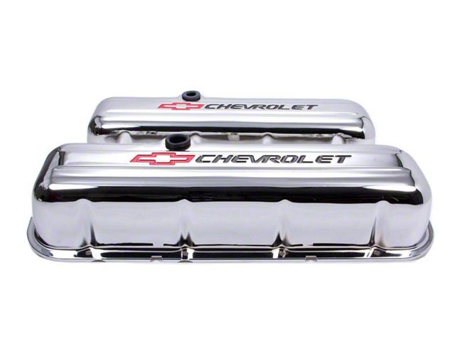 Chevy Valve Covers, Big Block, With Baffle, Tall Design, Chrome, With Chevrolet Script & Bowtie Logo, 1955-1957