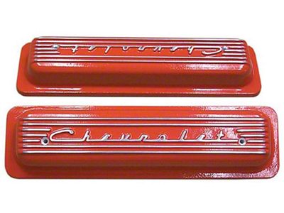 Chevy Valve Covers, Classic-Style, Aluminum, Orange, 1955-1957