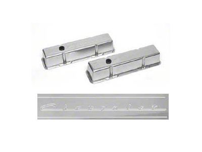 Chevy Valve Covers, Polished, Aluminum, Tall, Small Block, With Chevrolet Script, 1955-1957