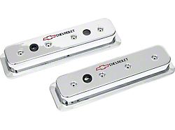 Chevy Valve Covers, Small Block, With Baffle, Center Bolt Heads, Chromed Aluminum, With Chevrolet Script & Bowtie Logo,1955-1957