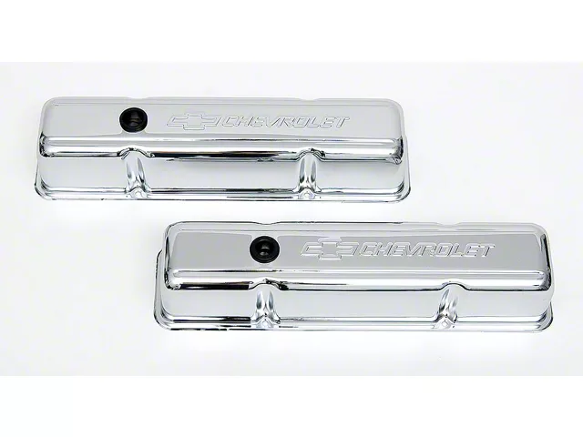 Chevy Valve Covers, Small Block, With Baffle, Tall Design, Chrome, With Chevrolet Script & Bowtie Logo, 1955-1957