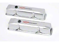 Chevy Valve Covers, Small Block, With Baffle, Tall Design, Chromed Aluminum, With Chevrolet Script & Bowtie Logo, 1955-1957