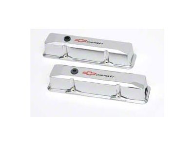 Chevy Valve Covers, Small Block, With Baffle, Tall Design, Chromed Aluminum, With Chevrolet Script & Bowtie Logo, 1955-1957