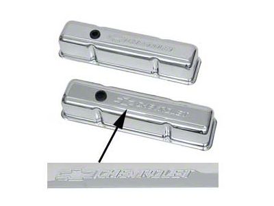 Chevy Valve Covers, Small Block, Tall Design, Chrome, With Chevrolet Script & Bowtie Logo, 1955-1957