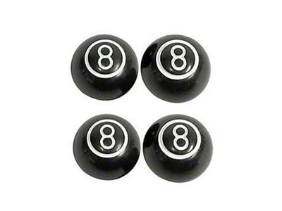 Chevy Valve Stem Caps, 8 Ball, Black, 1955-1957