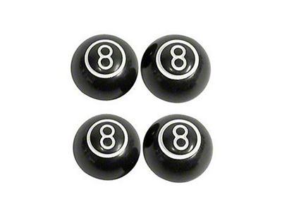 Chevy Valve Stem Caps, 8 Ball, Black, 1955-1957