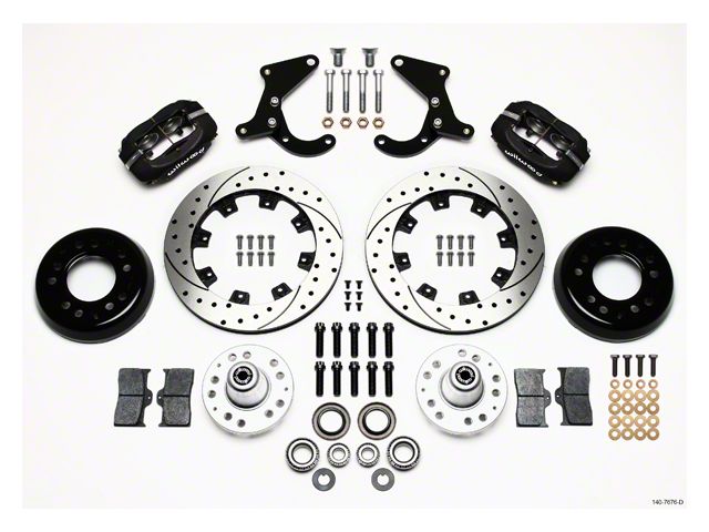 Chevy Wilwood Big Brake Front Disc Brake Kit, Black Anodize 4-Piston Caliper, SRP Drilled & Slotted Rotor, 12.19 Forged Dynalite Pro Series 1955-1957