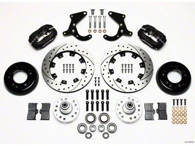 Chevy Wilwood Big Brake Front Disc Brake Kit, Black Anodize 4-Piston Caliper, SRP Drilled & Slotted Rotor, 12.19 Forged Dynalite Pro Series 1955-1957