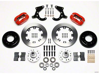 Chevy Wilwood Big Brake Front Disc Brake Kit, Red Powder Coat 4-Piston Caliper, Plain Face Rotor,12.19, Forged Dynalite Pro Series 1955-1957