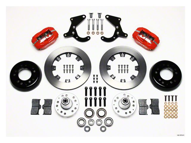 Chevy Wilwood Big Brake Front Disc Brake Kit, Red Powder Coat 4-Piston Caliper, Plain Face Rotor,12.19, Forged Dynalite Pro Series 1955-1957