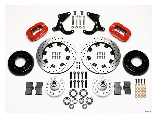 Chevy Wilwood Big Brake Front Disc Brake Kit, Red Powder Coat 4-Piston Caliper, SRP Drilled & Slotted Rotor,12.19, Forged Dynalite Pro Series 1955-1957