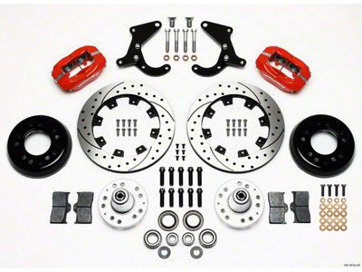 Chevy Wilwood Big Brake Front Disc Brake Kit, Red Powder Coat 4-Piston Caliper, SRP Drilled & Slotted Rotor,12.19, Forged Dynalite Pro Series 1955-1957