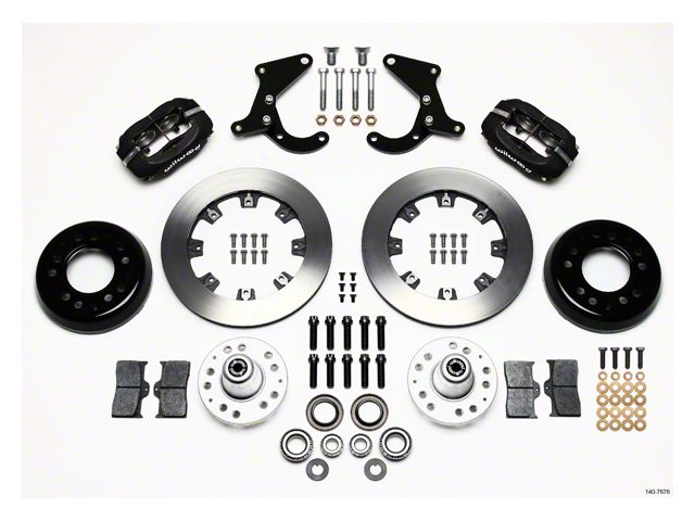 Chevy Wilwood Front Disc Brake Kit, Black Anodize 4 Piston Caliper,Plain Face Rotor,12.19, Forged Dynalite Pro Series 1955-1957