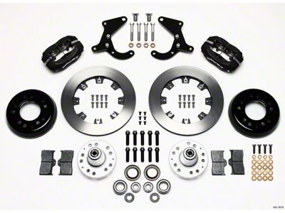 Chevy Wilwood Front Disc Brake Kit, Black Anodize 4 Piston Caliper,Plain Face Rotor,12.19, Forged Dynalite Pro Series 1955-1957
