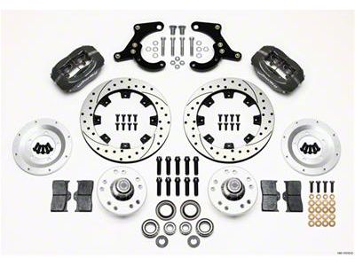 Chevy Wilwood Front Disc Brake Kit, Black Anodize Calipers, SRP Drilled & Slotted Rotors, 11.75, Forged Dynalite Pro Series, 1955-1957