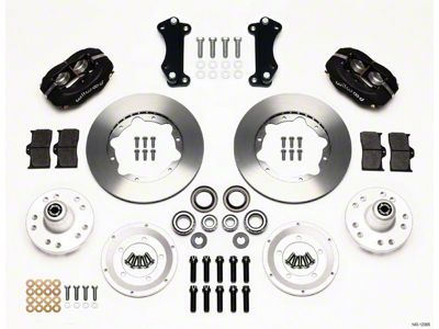 Chevy Wilwood Front Disc Brake Kit, Drop Spindle, Black Anodize Caliper, Plain Face Rotor,11.00, Forged Dynalite Pro Series 55-57