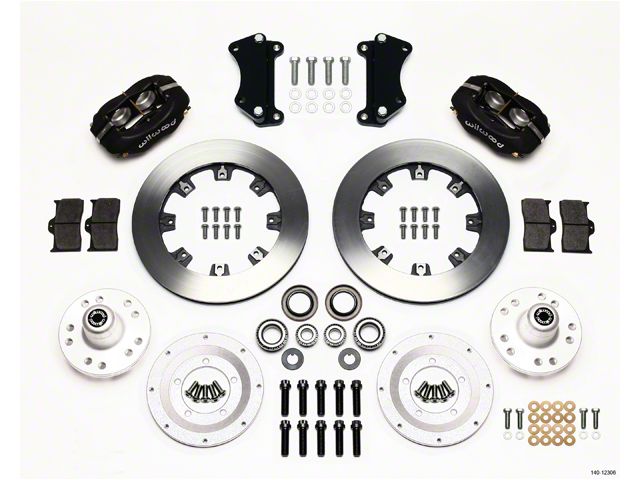 Chevy Wilwood Front Disc Brake Kit, Drop Spindle, Black Anodize Caliper, Plain Face Rotor,12.19, Forged Dynalite Big Brake Series 55-57