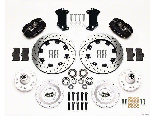 Chevy Wilwood Front Disc Brake Kit, Drop Spindle, Black Anodize Caliper, SRP Drilled & Slotted Rotor,12.19, Forged Dynalite Big Break Series 55-57