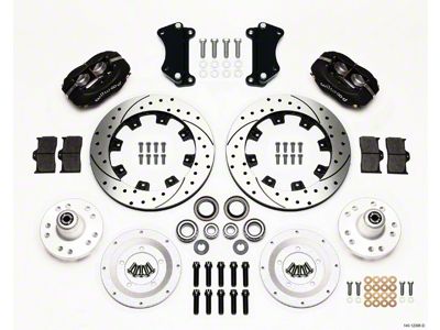 Chevy Wilwood Front Disc Brake Kit, Drop Spindle, Black Anodize Caliper, SRP Drilled & Slotted Rotor,12.19, Forged Dynalite Big Break Series 55-57