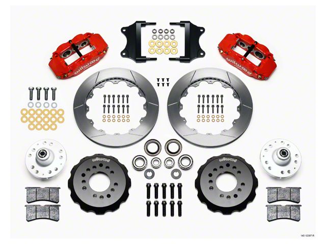 Chevy Wilwood Front Disc Brake Kit, Drop Spindle, Red Powder Coat Caliper, GT Slotted Rotor,12.88, Forged Superlite 6R Big Brake Series 55-57