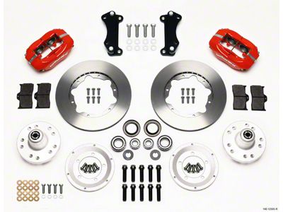 Chevy Wilwood Front Disc Brake Kit, Drop Spindle, Red Powder Coat Caliper, Plain Face Rotor,11.00, Forged Dynalite Pro Series 55-57