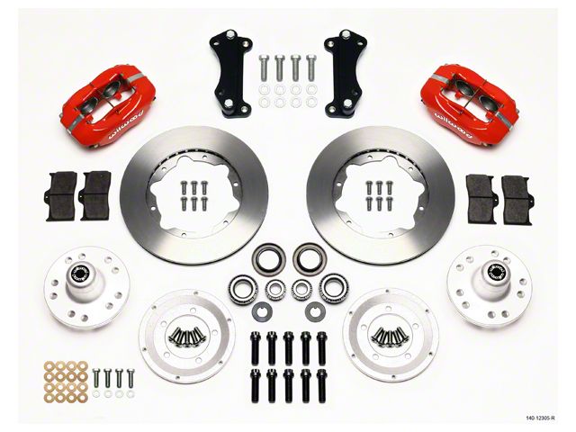 Chevy Wilwood Front Disc Brake Kit, Drop Spindle, Red Powder Coat Caliper, Plain Face Rotor,11.00, Forged Dynalite Pro Series 55-57